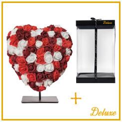 Hart DELUXE op standaard 15cm - Gemixt rood, bordeaux en wit foam - in luxe Cadeauverpakking 15 cm